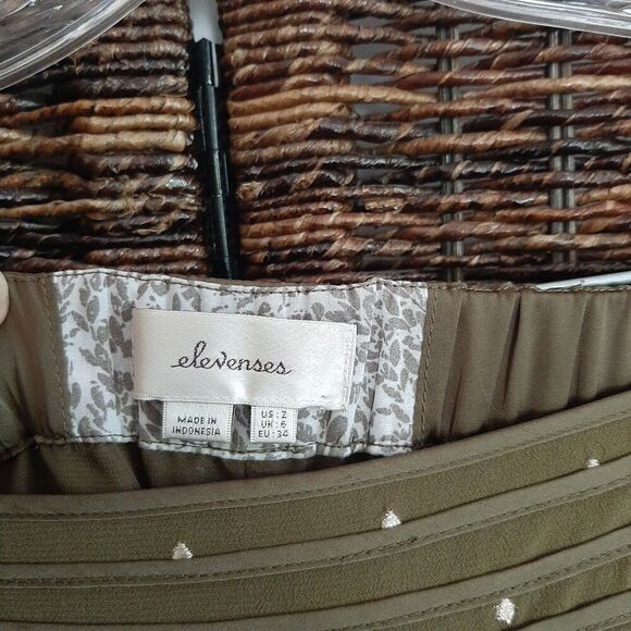 Anthropologie Elevenses Embroidered Womens Pants 2 Green Metallic Cropped Lined - Picture 6 of 9